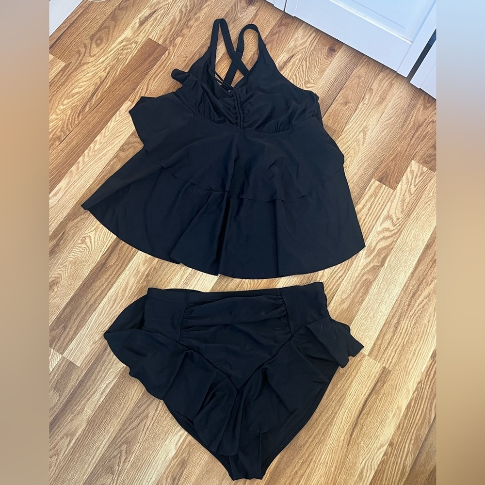Bloom chic two piece black bathing suit with ruffles